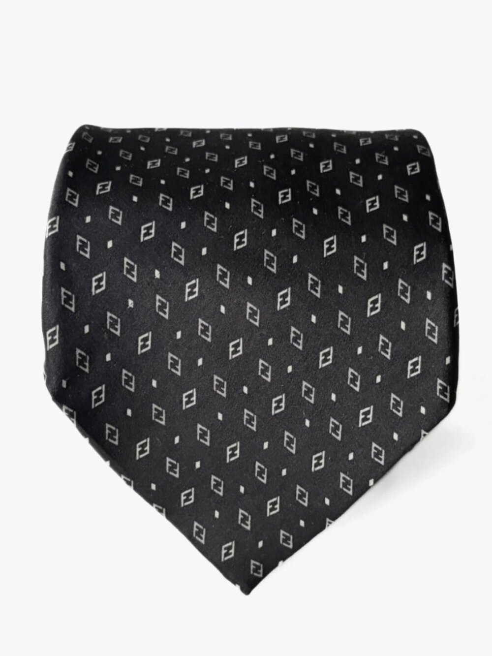Fendi Authentic Silk Tie Black Grey FF Monogram Made in Italy Luxury Classic 3.7
